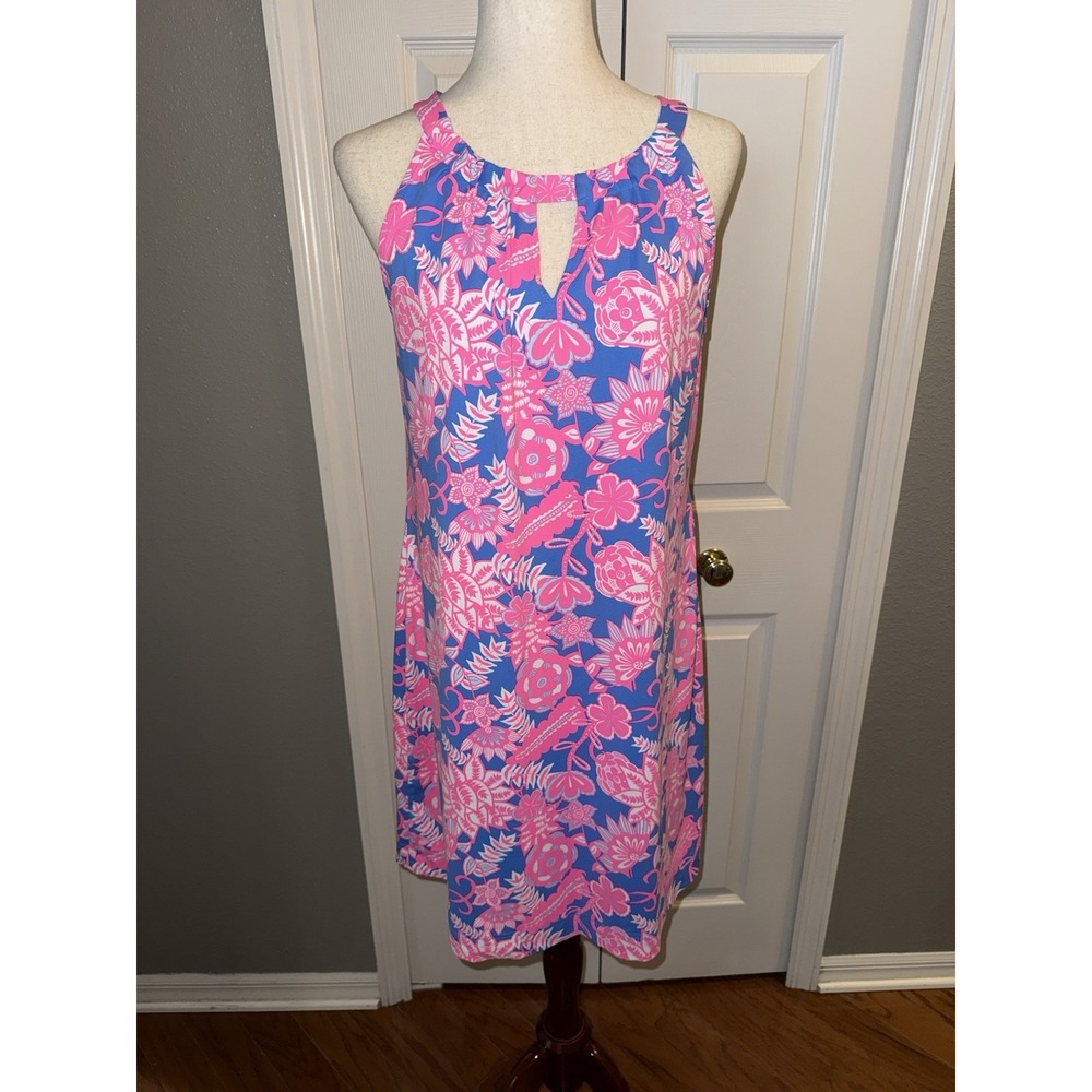 Lulu B Pink Blue Floral Women's Size L UPF50 Stretch Resortwear Beach Halter